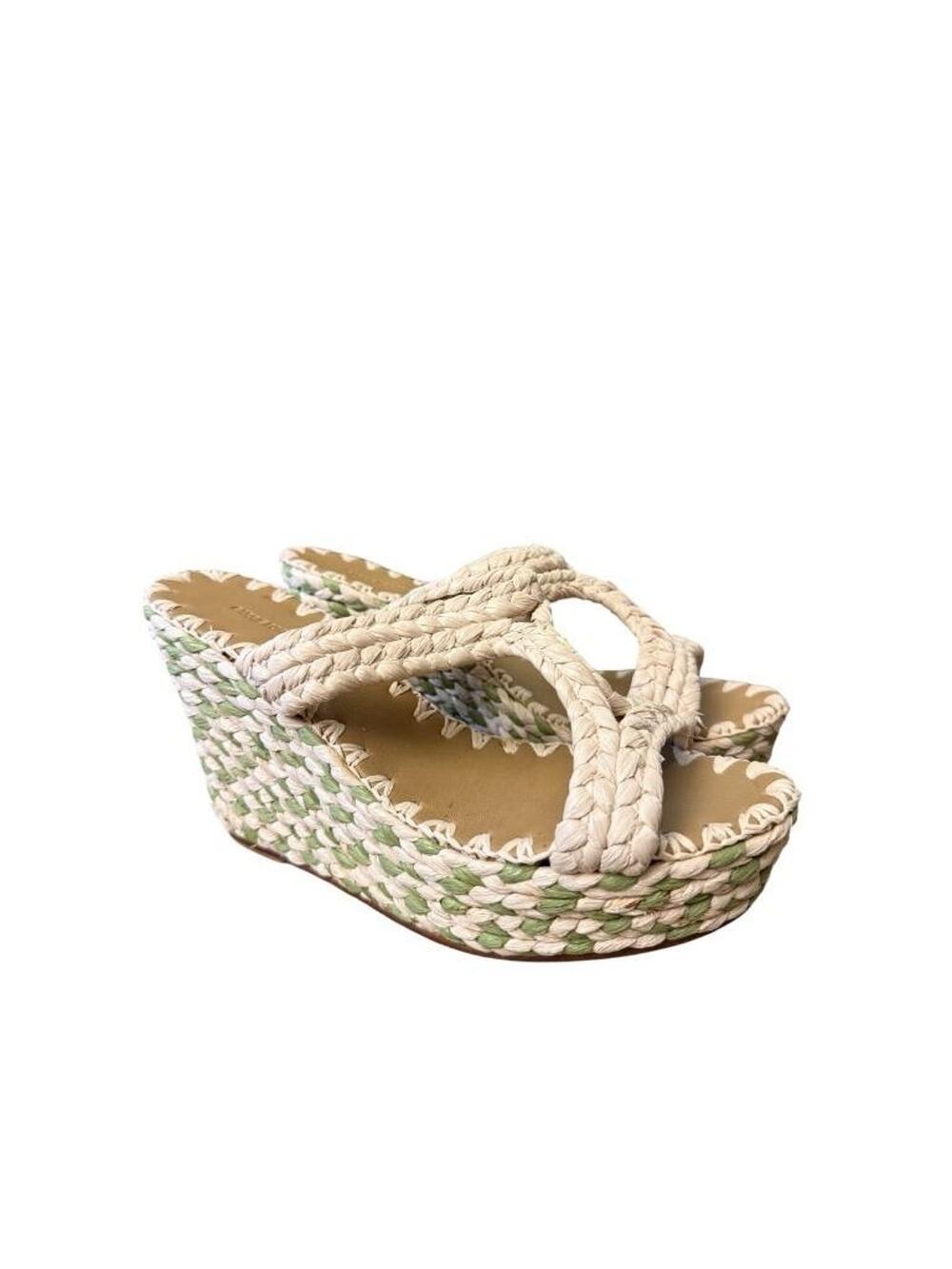 Carrie Forbes Natural Raffia Platform Wedge Women size 39 US 9